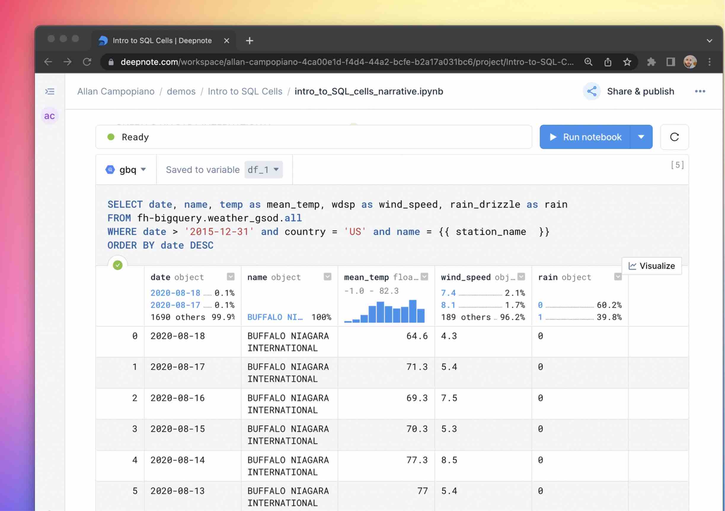 Celda de SQL en Deepnote